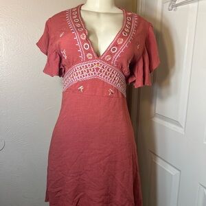 Francesca's Collections Terracotta Embroidered Mini Dress